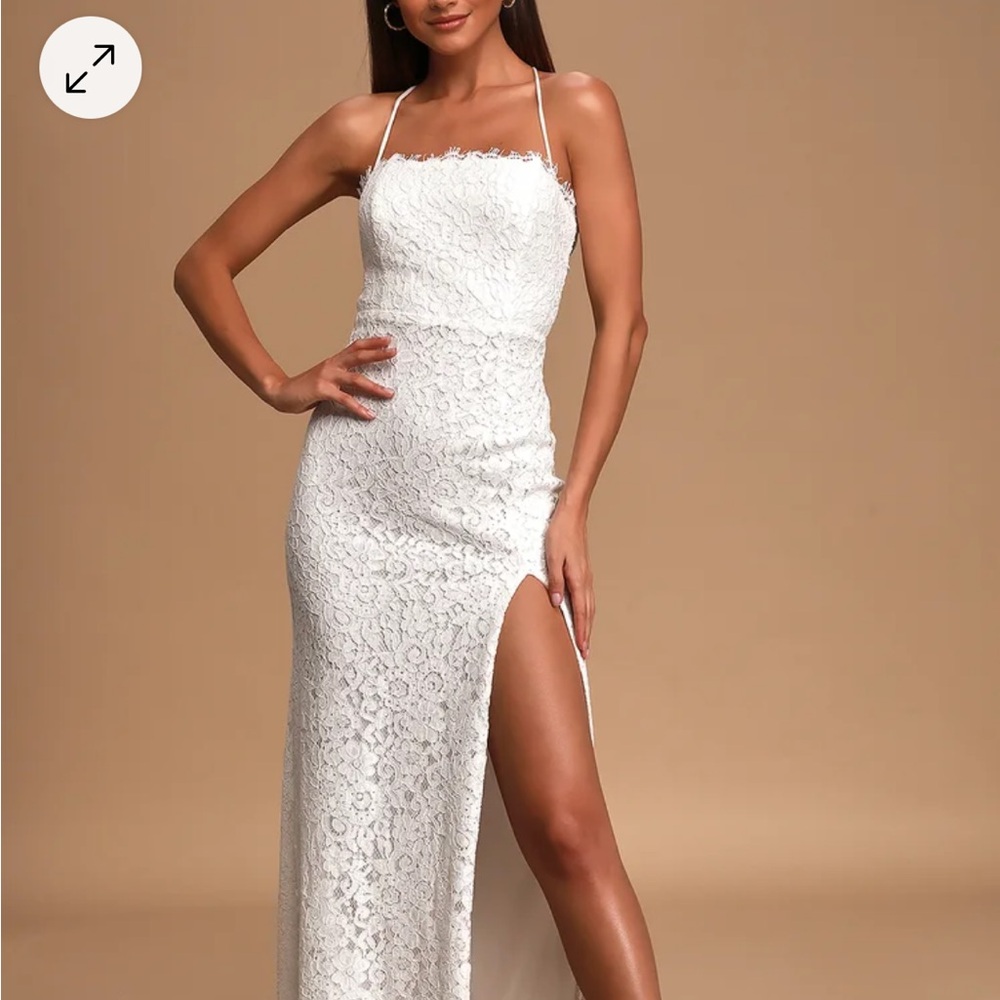 Lulu's White Sequin Halter Gown
